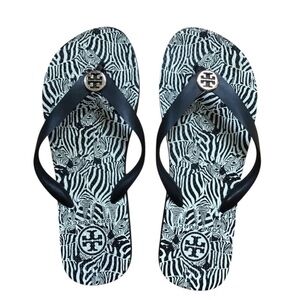 Tory Burch Zebra Print Platform Sandals with Black Straps